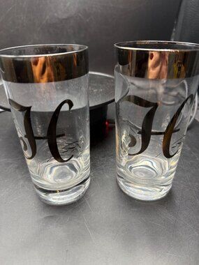 Dorothy Thorpe Vintage MCM glass Set Script H